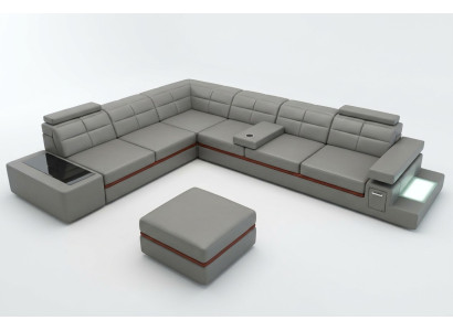 Leren bankstel Bank woonlandschap Hoekbank Hoek set +USB Nieuw Ontwerp Modern Bankstel