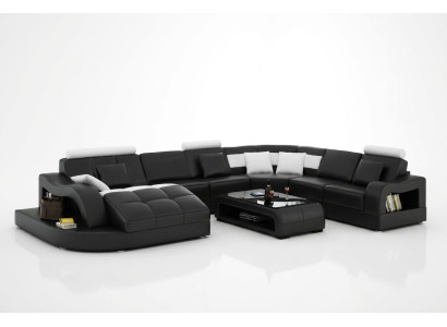 Ontwerper hoekbank met ligstoel bank bank bankstel leren bank U-vorm met USB.