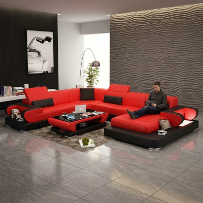 Sofa Hoekbank Bank Functiesofa + USB U Vorm Kunstleer Beige Slaapfunctie