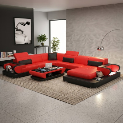 Sofa Hoekbank Bank Functiesofa + USB U Vorm Kunstleer Beige Slaapfunctie