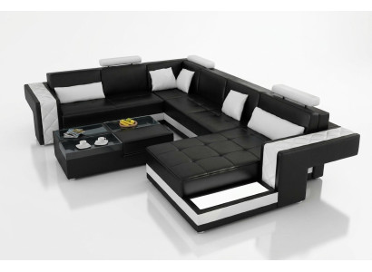 Ontwerp leren hoekbank hoekbank bankstel bank USB + LED woonlandschap