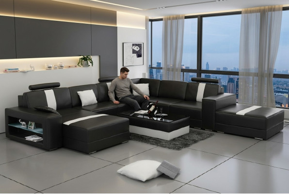 Hoekbank bekleding + USB Designer bank bank Modernde bankstellen U-vorm lederen hoekbank