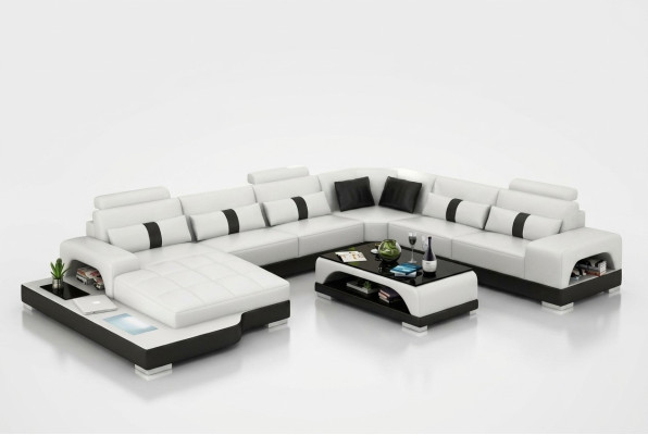 Hoekbank woonlandschap + USB gestoffeerde design bank moderne leren bank hoekbank