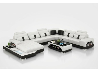 Hoekbank woonlandschap + USB gestoffeerde design bank moderne leren bank hoekbank