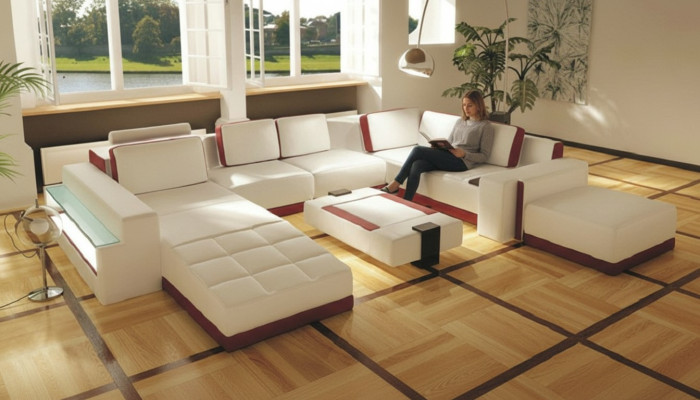 Sofa Bank Hoekbank Valentin U-vorm Luxe Designbank Leren Bank LED Leer Modern