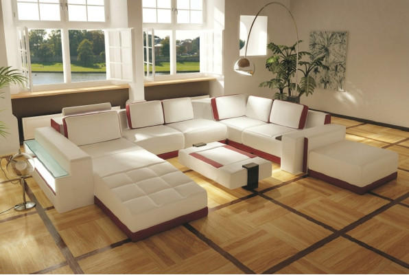 Sofa Bank Hoekbank Valentin U-vorm Luxe Designbank Leren Bank LED Leer Modern