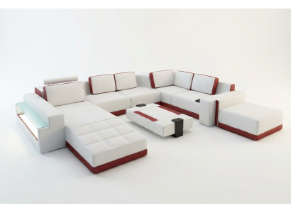 Sofa Bank Hoekbank Valentin U-vorm Luxe Designbank Leren Bank LED Leer Modern
