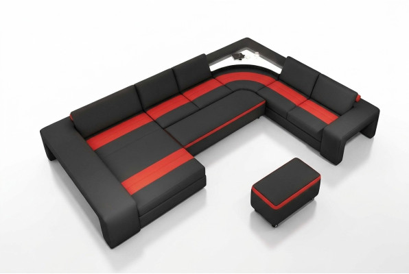 Woonlandschap hoekbank met LED & USB bank gestoffeerde bankstel U-vormig leer