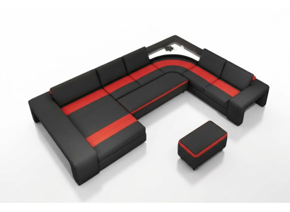 Woonlandschap hoekbank met LED & USB bank gestoffeerde bankstel U-vormig leer