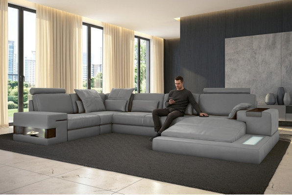 Leder Design Sofa Bank Bekledeingshoekbank Ensemble Woonlandschap Hoekbank met USB.