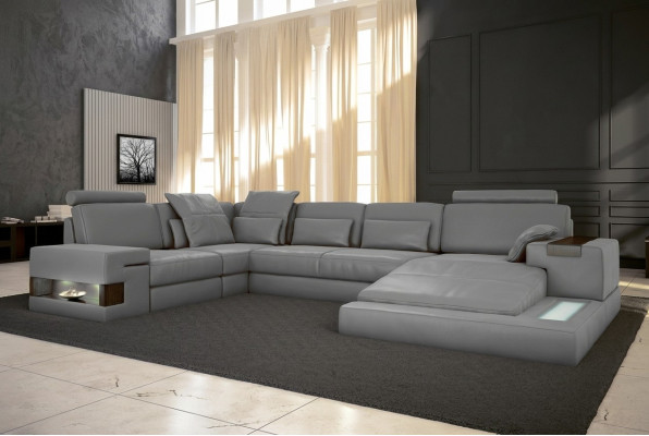 Leder Design Sofa Bank Bekledeingshoekbank Ensemble Woonlandschap Hoekbank met USB.