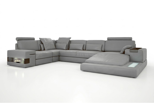 Leder Design Sofa Bank Bekledeingshoekbank Ensemble Woonlandschap Hoekbank met USB.