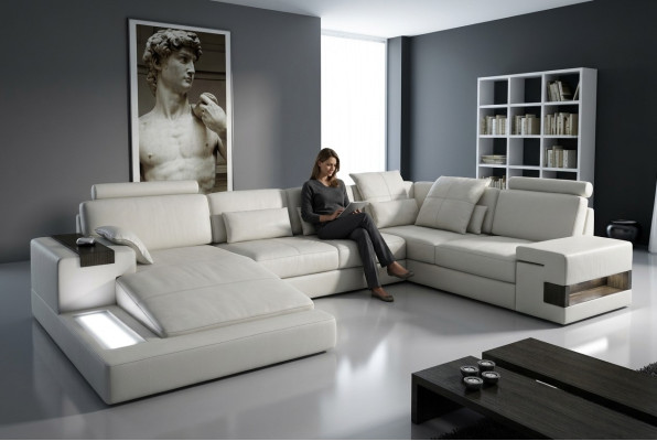 Ontwerp leren bank bank bank stoffering woonlandschap XXL Big hoekbank hoek met USB