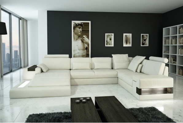Ontwerp leren bank bank bank stoffering woonlandschap XXL Big hoekbank hoek met USB