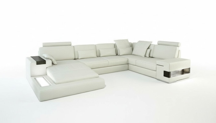Ontwerp leren bank bank bank stoffering woonlandschap XXL Big hoekbank hoek met USB