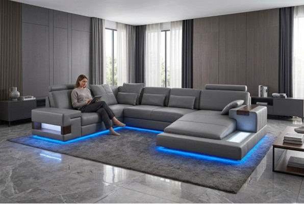 Grote bank woonlandschap leren bank met USB design bank bank bekleding hoekbank