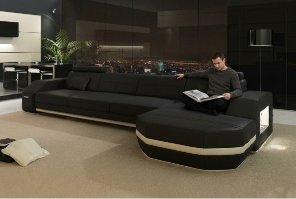 Stijlvol ontspannen Nieuwe L-vormige hoekbank met premium lederen bekleding.