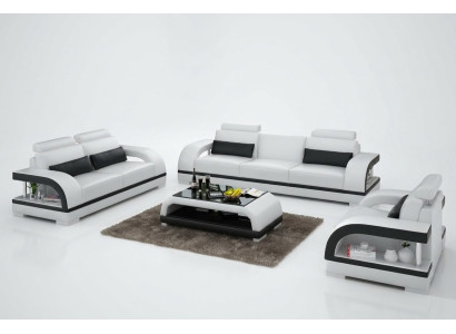 Designer Bankstel Leren bankstel Set 3+2+1 met USB-set Bank Bank Nieuw Wit