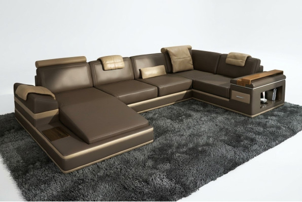 Hoekbank bank USB + LED woonlandschap U-vorm gestoffeerde bank ledersofa stof leer