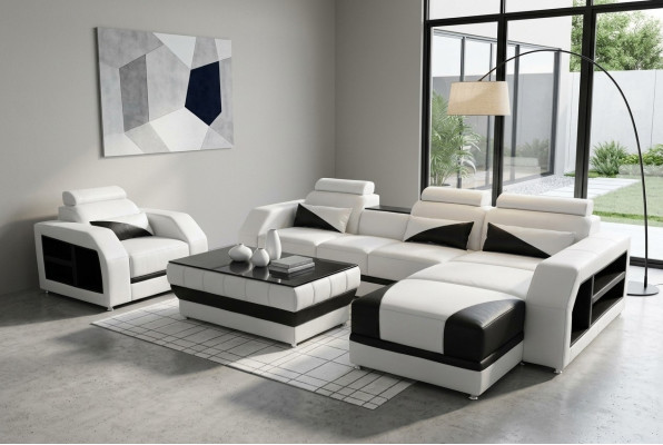 Leder hoekbank met USB-set Bankstellen Banken Bekleding Woonlandschap Fauteuil Hoek