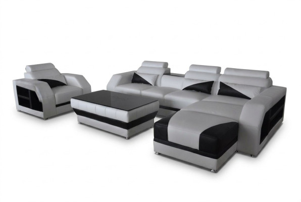 Leder hoekbank met USB-set Bankstellen Banken Bekleding Woonlandschap Fauteuil Hoek