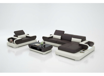 Ontwerp XXL Grote Bank Hoekbank met USB Leren Bank Bank Bekleding Hoek Woonlandschap