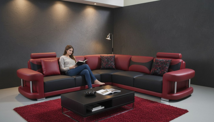 Lederen moderne XXL bank woonlandschap leren bankstel hoekbank met USB.