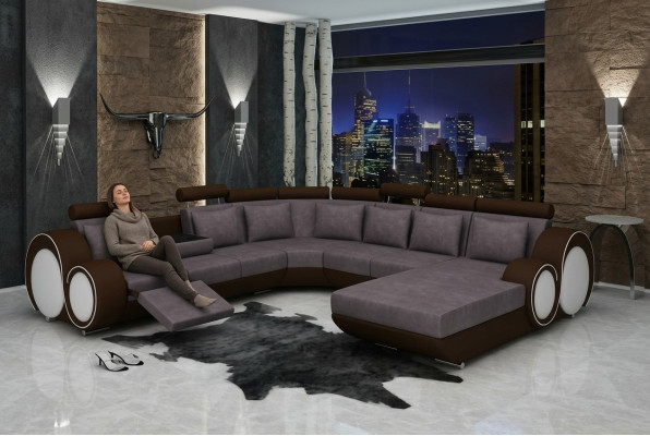 Textielbank met USB XXL woonlandschap stoffen bank Big Sofa gestoffeerde hoekbank nieuw