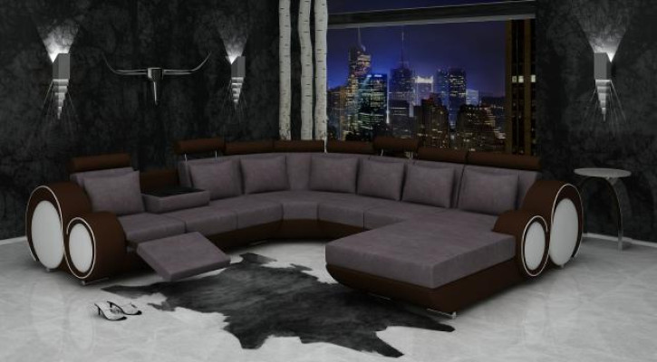 Textielbank met USB XXL woonlandschap stoffen bank Big Sofa gestoffeerde hoekbank nieuw