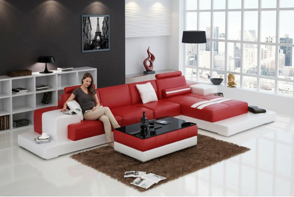 Exclusieve elegante hoekbank in L-vorm rood design voor stijlvolle woonruimtes