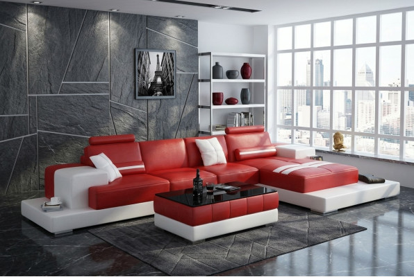 Exclusieve elegante hoekbank in L-vorm rood design voor stijlvolle woonruimtes