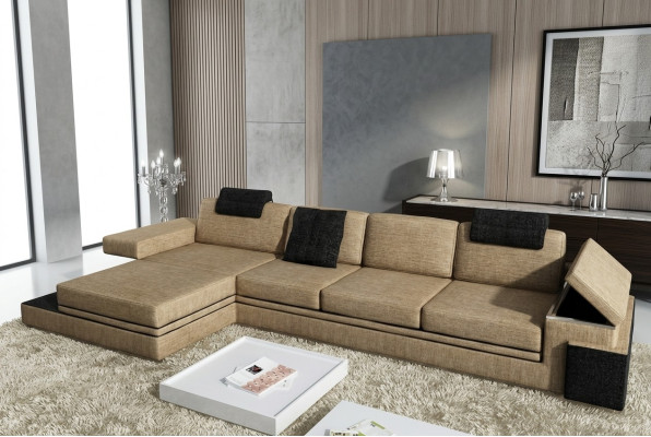 Modern woonkamerdesign bankstel van textiel stof met LED-verlichting + USB