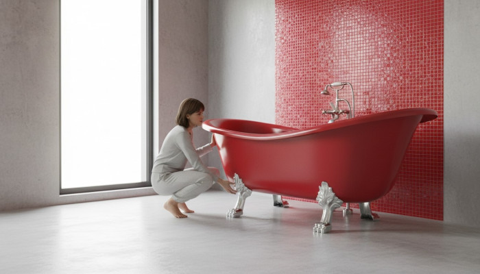Rode designer badkuip Vrijstaand luxebad in rood Badkuip bad