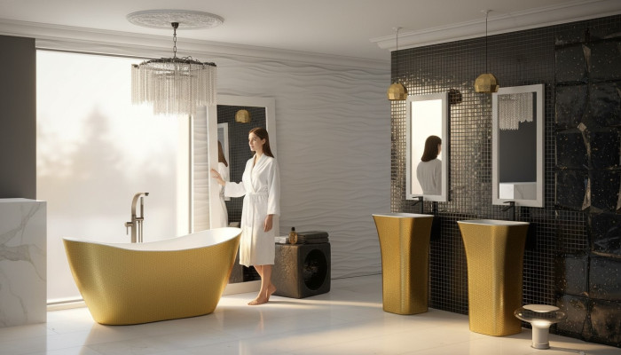Gouden designer badkuip Vrijstaand luxe bad in goud Badkuipen