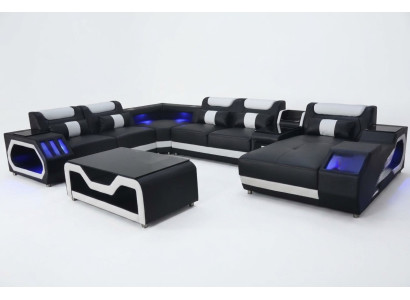 Ontwerp Lederen Bekleding Zithoek Landschap Kamer Nieuwe Woonbank Bekleding Hoek USB