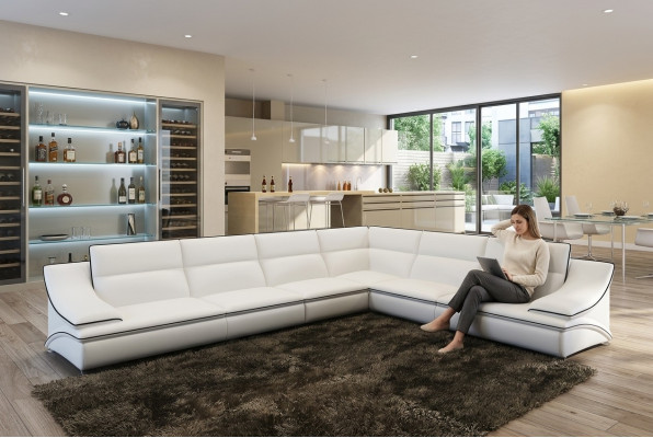 Hoekbank met USB, Bank Bank Woonlandschap Zit Hoek Suite Leer Textiel Groet