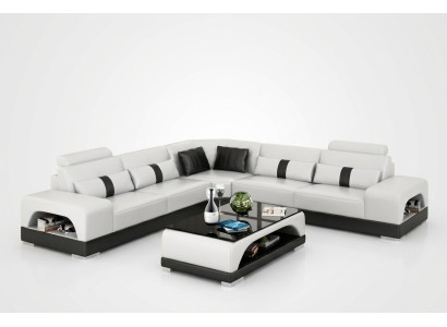 Hoekbank met USB, bank sofa woonlandschap zit hoekset bekleding leer textiel zandkleur.