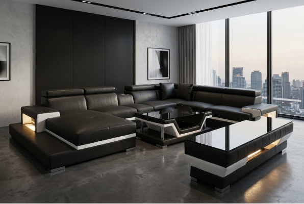 Leren hoekbank in U-vorm in modern design voor de woonkamer