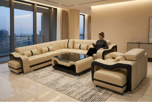 Koop het moderne luxe leren U-vormige hoekbank voor uw woonkamer.