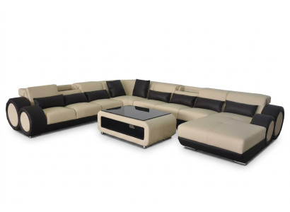 Leren bankstel woonlandschap set ontwerp Modern hoekbank U-vorm G8035+USB