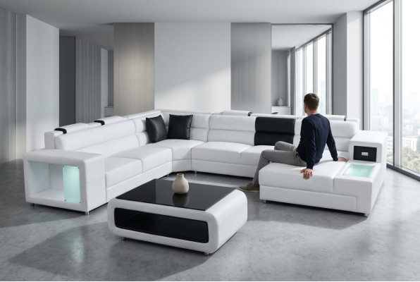 Ontwerp Leren Bekleding Hoekleren Bank USB Bekleding Hoek Woonlandschap Kamer