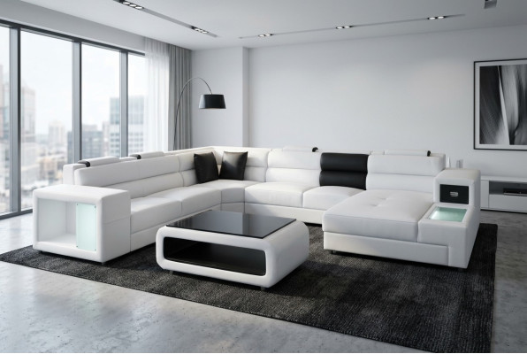 Ontwerp Leren Bekleding Hoekleren Bank USB Bekleding Hoek Woonlandschap Kamer