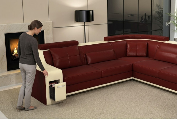 Hoekbank Lederen Textiel Bank met USB-bekleding Woonlandschap L Garnituur Zitting Isching