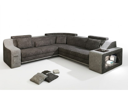 Hoekbank van leer en textiel met USB bekleding Woonlandschap L-suite Zitting Isching