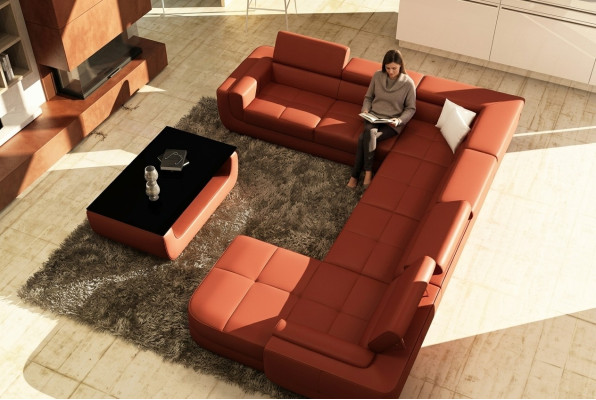 Zitbank leren bankstel bank + USB woonlandschap U-vorm XXL Big Orange bank hoekbank