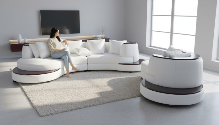 Luxe ronde hoekleren hoekbank Landschap bekleding XXL ronde bank USB