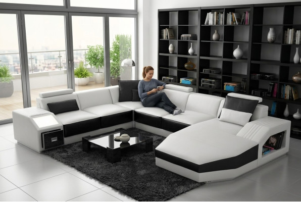 Woonlandschap hoekbank design bank met USB-bekleding zithoek U-vorm wit PHM110