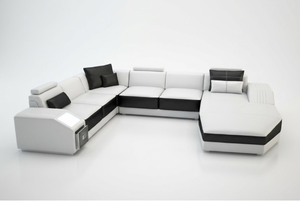 Woonlandschap hoekbank design bank met USB-bekleding zithoek U-vorm wit PHM110