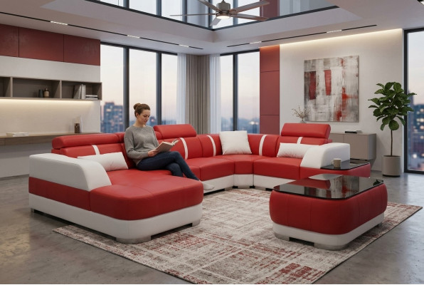 Ontwerp Hoekbank Zitbank Lederen Bekleding Hoekbank Woonlandschap Bank met USB