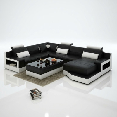 Leren hoekbank met USB-design set woonlandschap hoek zitkussen Ulm.   Leren hoekbank met USB-design set woonlandschap hoek zitkussen Ulm.